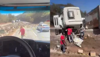 Carreta carregada com detergentes tomba e interdita trecho da Fernão Dias na Grande BH