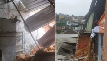 Muro desaba sobre loja e igreja na Zona da Mata de Minas Gerais