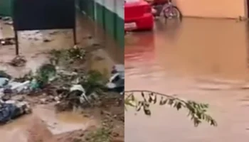 Tempestade alaga ruas e derruba muro de escola em Montes Claros