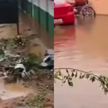 Tempestade alaga ruas e derruba muro de escola em Montes Claros