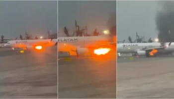 Avião da Latam pega fogo antes da decolagem em aeroporto no Peru