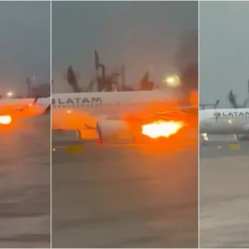 Avião da Latam pega fogo antes da decolagem em aeroporto no Peru